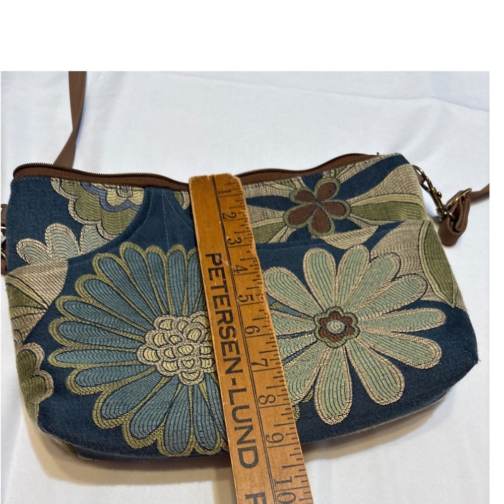 Danny K Beverly Hills Floral Tapestry Crossbody Bag Blue Green Made in USA - Picture 5 of 6